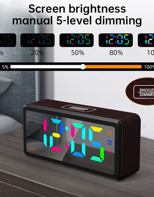 Cargar imagen en el visor de la galería, LED Wood-Grain Wooden Clock, RGB Color-Changing Dimming, Daylight Saving Time &amp; Week Display, Desktop Electronic Alarm Clock
