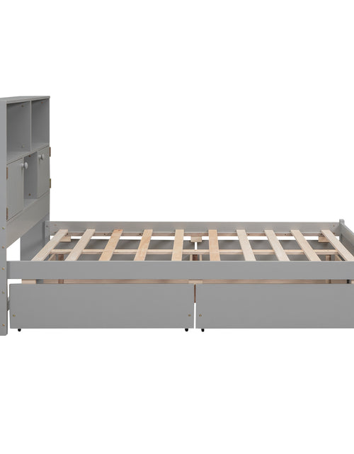 Load image into Gallery viewer, Full Size Platform Bed with Storage Headboard, Charging Station and 4 Drawers, Gray
