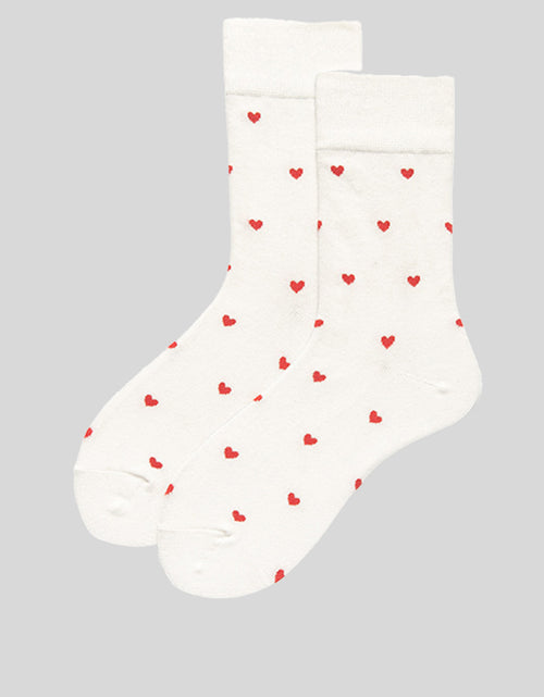Cargar imagen en el visor de la galería, White Heart Pattern Casual Cotton Socks
