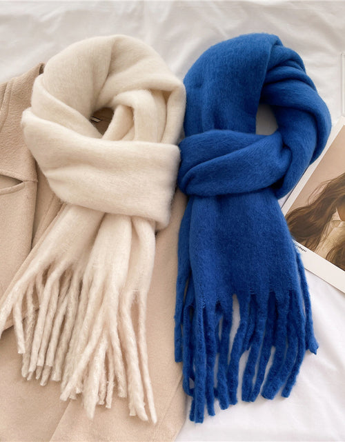 Load image into Gallery viewer, Solid Color Versatile Winter Warm Extended Tassel Scarf

