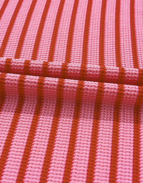 Load image into Gallery viewer, Pink Stripe Knitted Round Neck T Shirt
