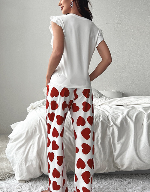 Load image into Gallery viewer, Pink Heart Print Ruffle Sleeveless Top and Pants Pajama Set
