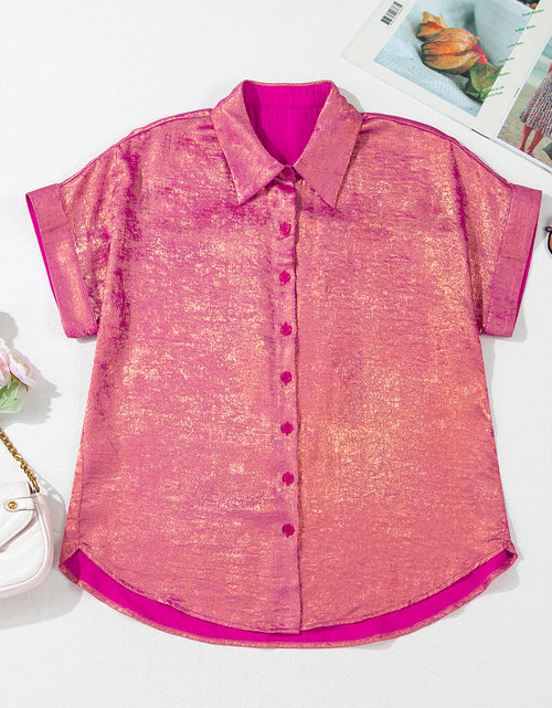 Bild in Galerie-Viewer laden, Rose Red Metallic Sheen Short Sleeve Buttoned Front Shirt
