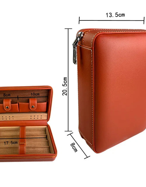 Bild in Galerie-Viewer laden, Carved version cigar box portable cedar wood cigar moisturizing box cowhide cigar box storage box Gaoxiba
