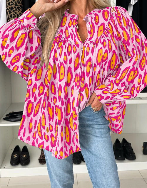 Load image into Gallery viewer, Rose Red Leopard Print Balloon Sleeve Loose Blouse
