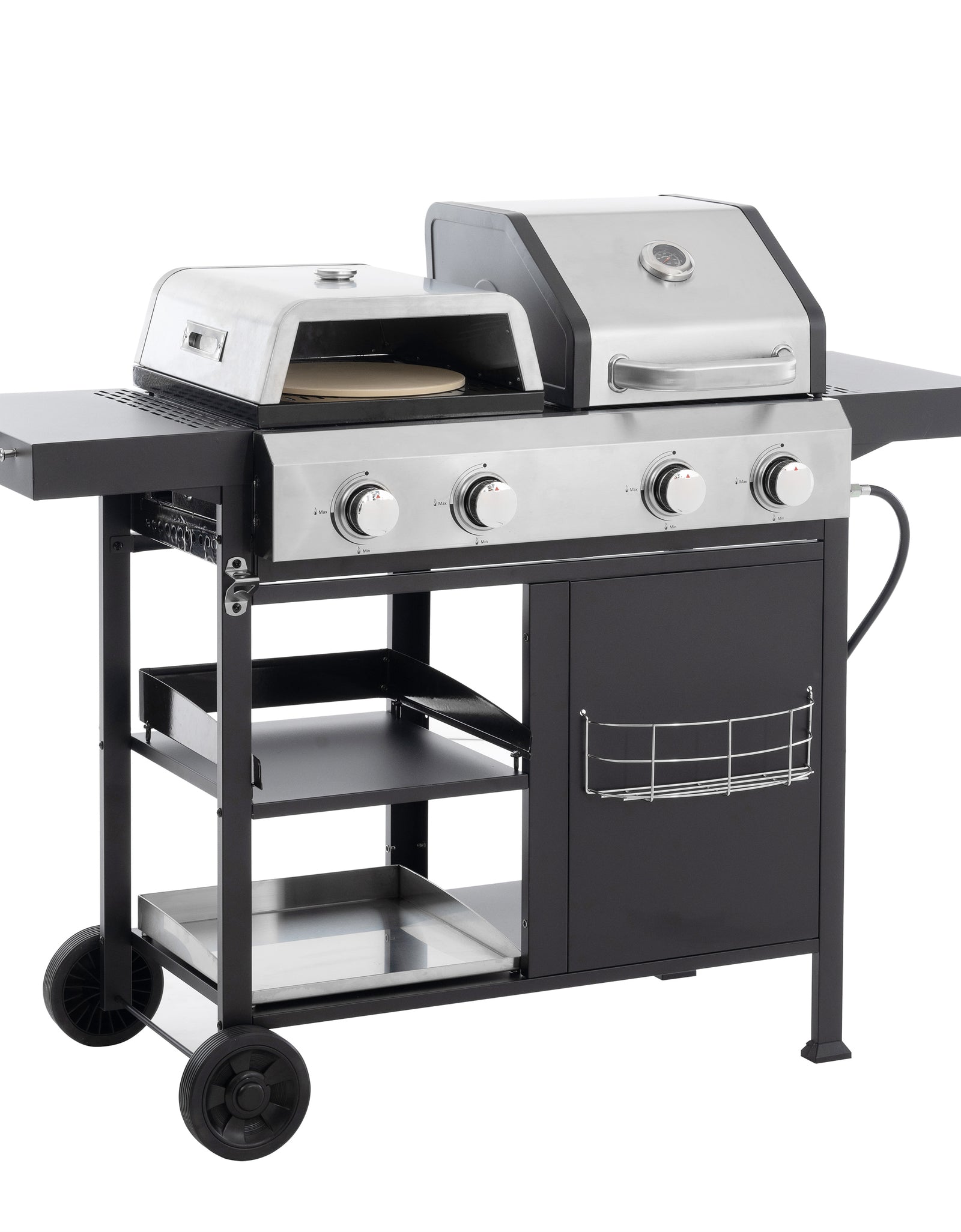 2+2 multifunctional gas barbecue grill and covered grill combination for outdoor cooking - barbecue, barbecue, pizza.