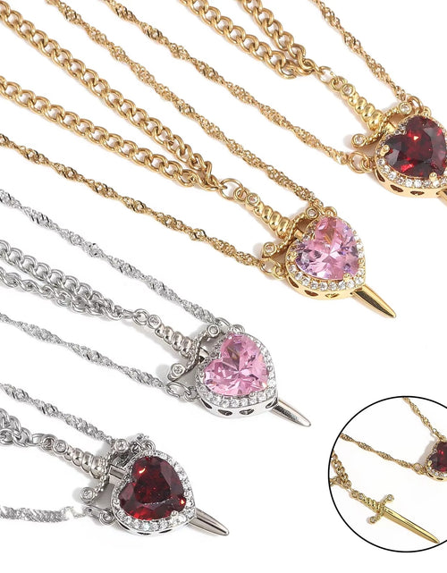 Load image into Gallery viewer, New Heart And Sword Necklace Set Gold Color Stainless Steel Crystal Couple Necklaces For Women Men Boyfriend Girlfriend Gifts

