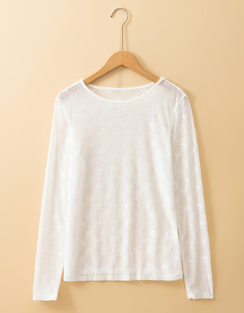 Load image into Gallery viewer, Pink Bow Pattern Long Sleeve Slim Fit Mesh Top
