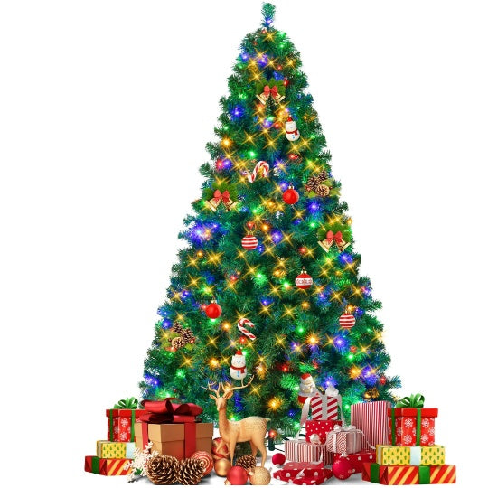 7ft beleuchteter künstlicher Weihnachtsbaum, aufklappbarer Weihnachtsbaum mit 400 mehrfarbigen LED-Lichtern