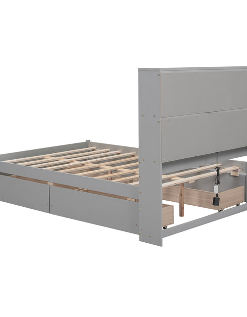 Load image into Gallery viewer, Full Size Platform Bed with Storage Headboard, Charging Station and 4 Drawers, Gray
