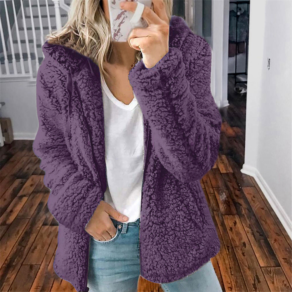 European and American women's hooded woolen autumn and winter top jacket