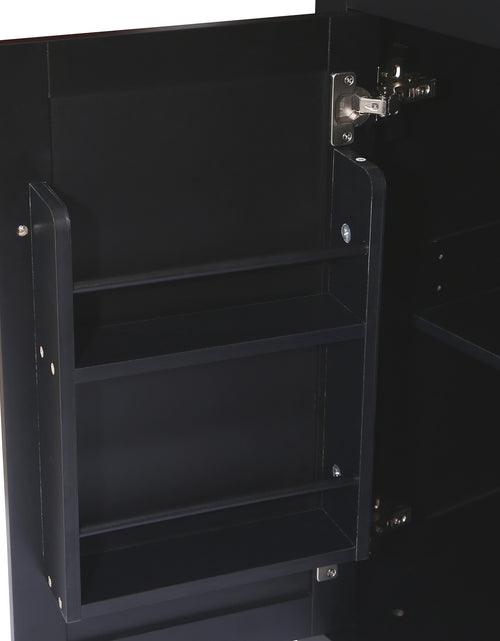 Load image into Gallery viewer, Kitchen trolley with rubber wood leaf countertop, 5-wheel kitchen island, storage cabinet and 3 dining drawers, black
