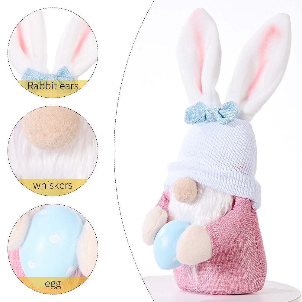 New Easter Decorative Supplies Creative Bunny Hug Egg Doll Ornament Pink Bunny Ears Doll Gift