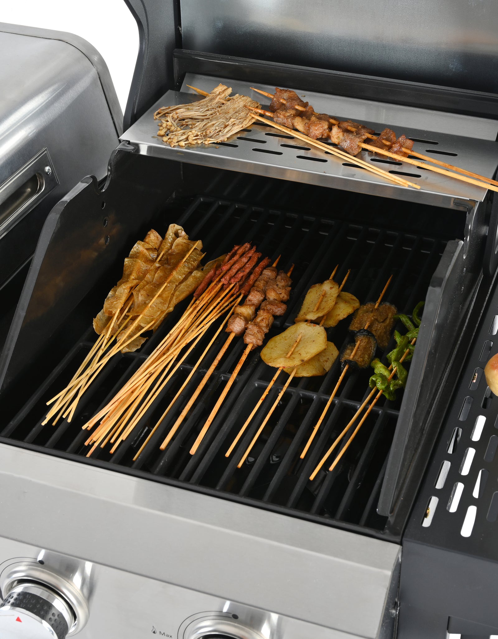 2+2 multifunctional gas barbecue grill and covered grill combination for outdoor cooking - barbecue, barbecue, pizza.