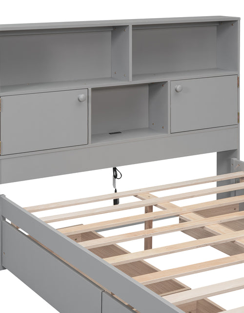 Load image into Gallery viewer, Full Size Platform Bed with Storage Headboard, Charging Station and 4 Drawers, Gray
