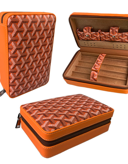 Bild in Galerie-Viewer laden, Carved version cigar box portable cedar wood cigar moisturizing box cowhide cigar box storage box Gaoxiba
