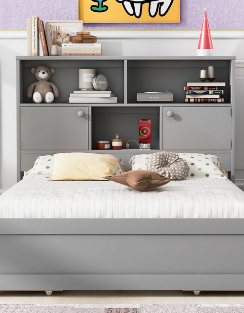 Load image into Gallery viewer, Full Size Platform Bed with Storage Headboard, Charging Station and 4 Drawers, Gray
