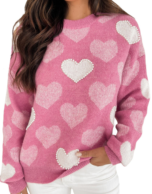 Bild in Galerie-Viewer laden, Pink Pearl Heart Print Valentines Crew Neck Sweater
