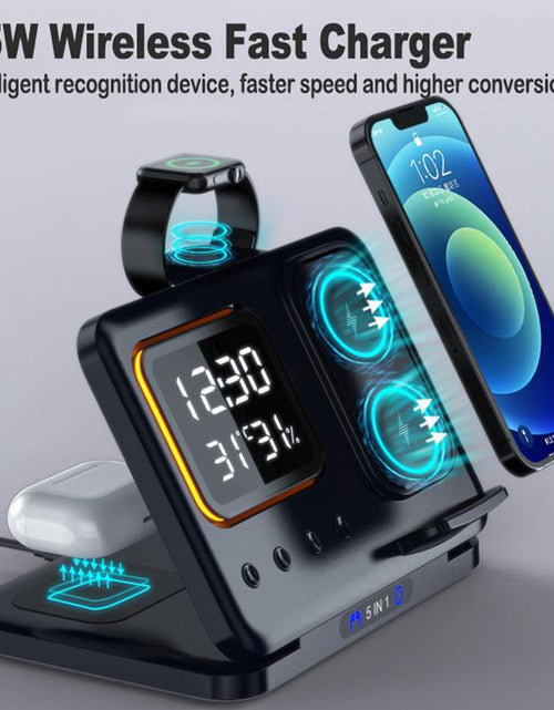 Load image into Gallery viewer, 15W Wireless Chargers Stand 5 In1 LED Digital Alarm Clock Fast Charging Dock Station
