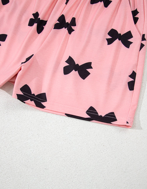 Load image into Gallery viewer, Pink Allover Bow Print Pockets Cropped Pajama Set
