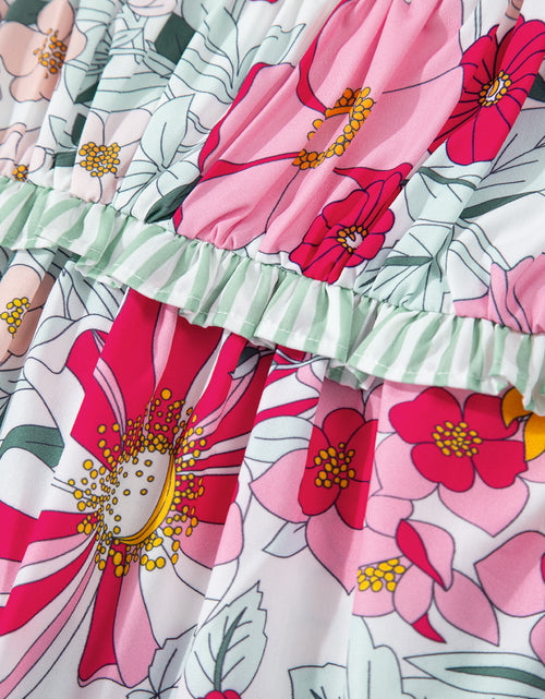 Bild in Galerie-Viewer laden, Pink Floral Print Ruffle Trim Pleated Boho Blouse
