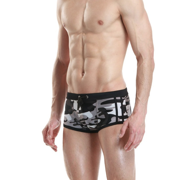 Male boxer camouflage swim trunks