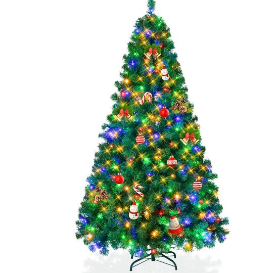 7ft beleuchteter künstlicher Weihnachtsbaum, aufklappbarer Weihnachtsbaum mit 400 mehrfarbigen LED-Lichtern