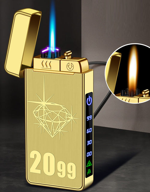 Bild in Galerie-Viewer laden, Gas electric triple fire metal windproof inflatable charging lighter personalized and creative trendy gift for boyfriend
