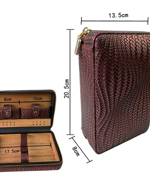 Bild in Galerie-Viewer laden, Carved version cigar box portable cedar wood cigar moisturizing box cowhide cigar box storage box Gaoxiba
