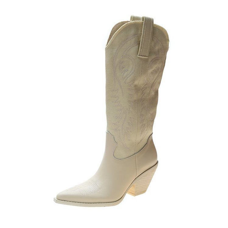 Net Red Embroidered Womens Western Cowboy Boots
