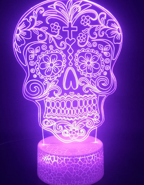 Cargar imagen en el visor de la galería, Luz nocturna 3D con forma de calavera y flores
