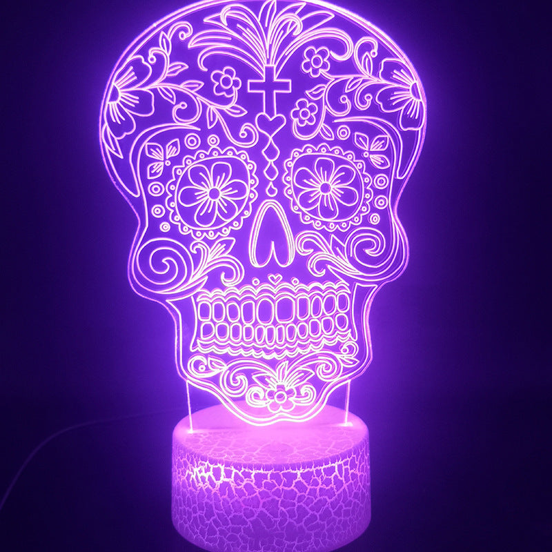 Luz nocturna 3D con forma de calavera y flores