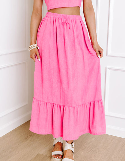 Bild in Galerie-Viewer laden, Bonbon Textured Ruffle Trim Crop Top and Drawstring Skirt Set

