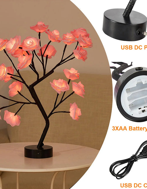 Cargar imagen en el visor de la galería, USB Battery Operated LED Table Lamp Rose Flower Bonsai Tree Night Lights Garland Bedroom Decoration Christmas Lights Home Decor
