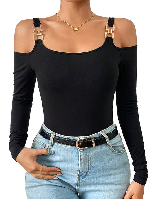Load image into Gallery viewer, Women&#39;s Spring And Summer Fashion Simple Suspender Off-Shoulder Metal Hook Long-Sleeved Sexy Top
