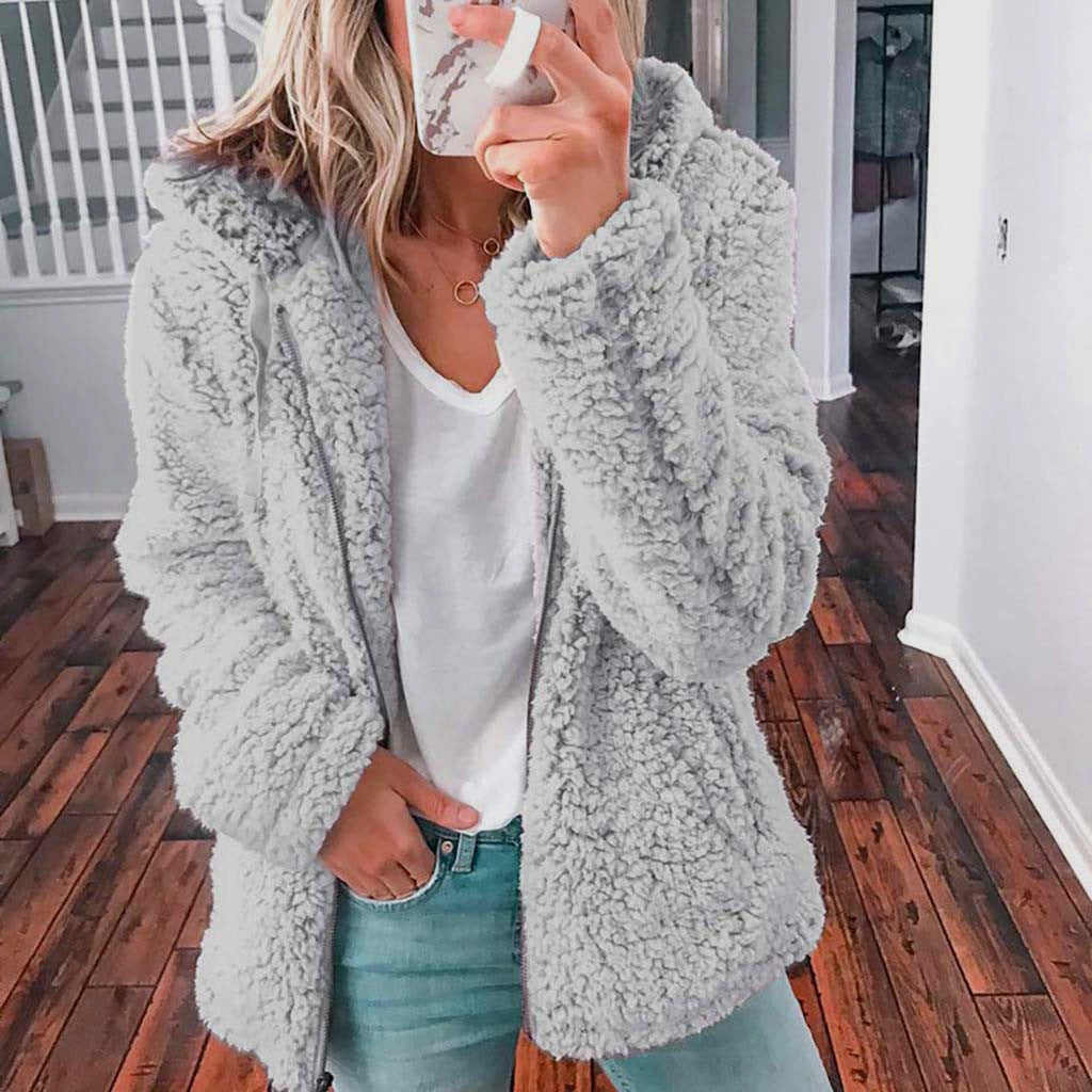 European and American women's hooded woolen autumn and winter top jacket