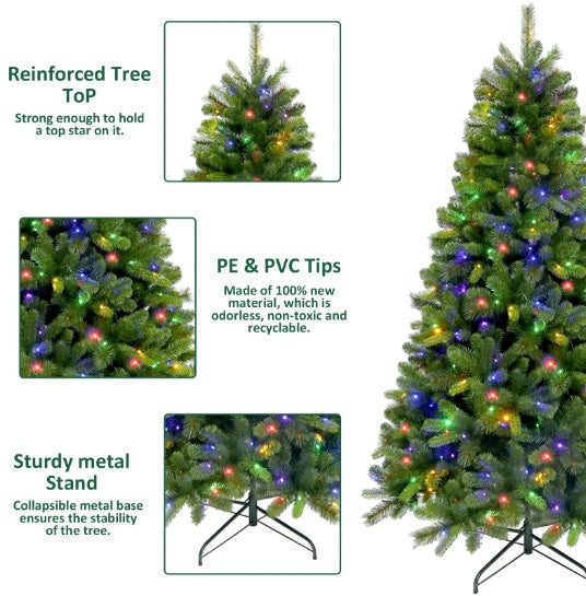 7ft beleuchteter künstlicher Weihnachtsbaum, aufklappbarer Weihnachtsbaum mit 400 mehrfarbigen LED-Lichtern