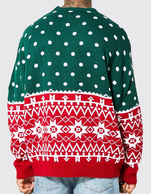 Bild in Galerie-Viewer laden, Herrenmode, gestrickter Jacquard-Pullover mit Rundhalsausschnitt, lockerer Pullover für Herbst und Winter und Weihnachten
