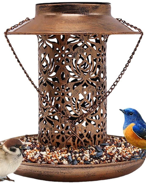 Load image into Gallery viewer, Outdoor solar powered lamp metal hanging bird feeder feeding and watering dual-purpose bird feeder decorative lamp
