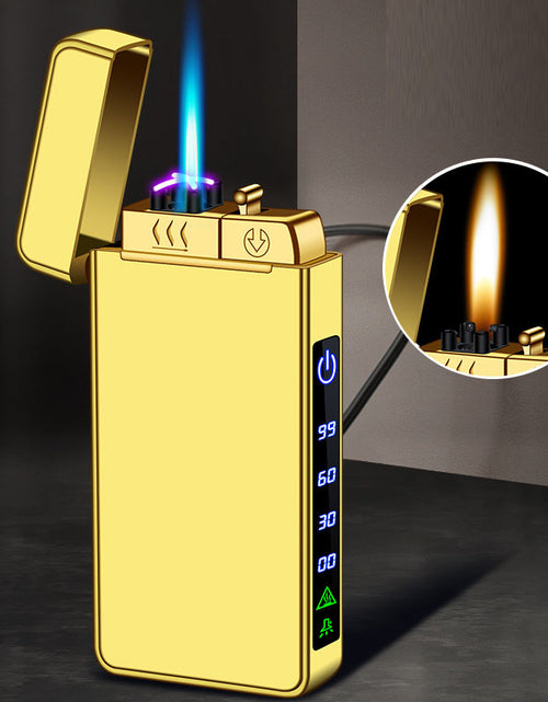 Bild in Galerie-Viewer laden, Gas electric triple fire metal windproof inflatable charging lighter personalized and creative trendy gift for boyfriend
