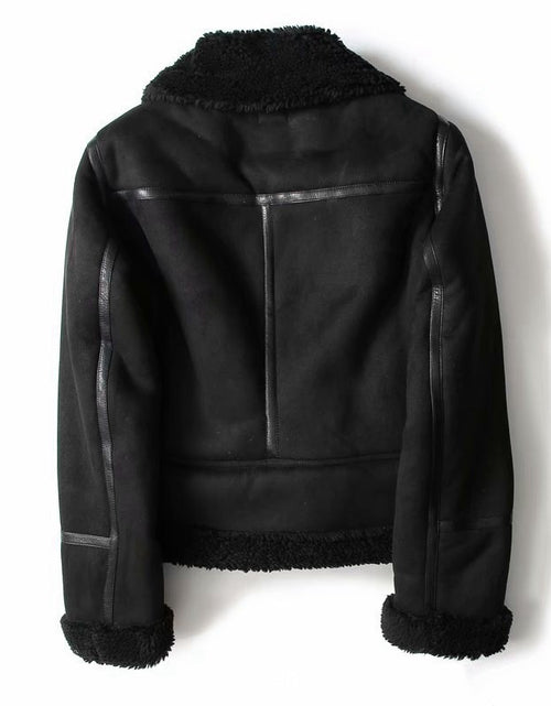 Cargar imagen en el visor de la galería, Chaqueta de solapa de invierno, abrigo cálido de lana de cordero y gamuza, ropa de moto, prendas de vestir exteriores para mujer
