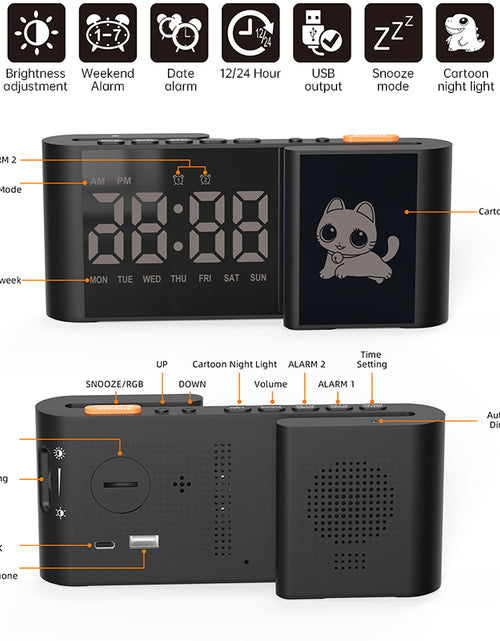 Cargar imagen en el visor de la galería, Creative S-shaped Dual-Screen RGB Colorful Alarm Clock, Adorable Cartoon Night Light Electronic Clock
