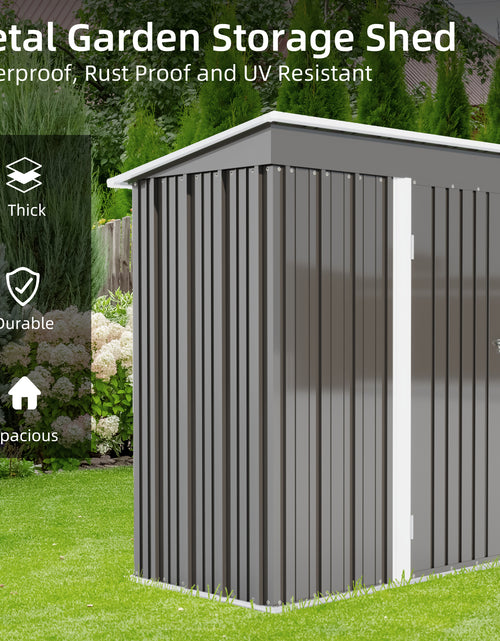 Load image into Gallery viewer, 5 * 3FT outdoor storage shed, tool shed with sloping roof and lockable door, backyard garden metal shed, courtyard lawn, gray
