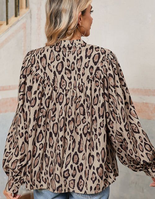 Load image into Gallery viewer, Rose Red Leopard Print Balloon Sleeve Loose Blouse
