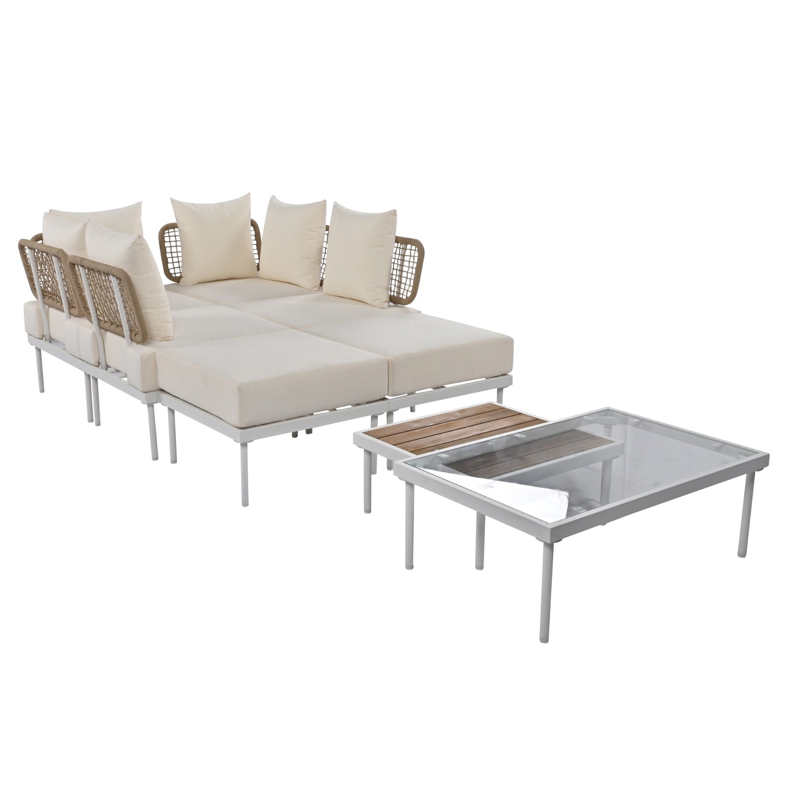 TREXM 8-Piece Patio Sectional Sofa Set With Tempered Glass Coffee Table And Wooden Coffee Table For