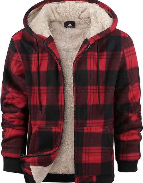 Load image into Gallery viewer, Men&#39;s Plaid Print Hooded Zip-Up Jacket Winter Thickened Cotton-padded Coat Warm Clothing
