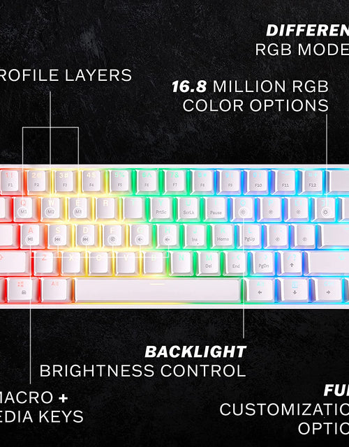 Bild in Galerie-Viewer laden, GK61 Mechanical Gaming Keyboard - 61 Keys Multi Color RGB Illuminated LED Backlit Wired Programmable for Pc/Mac Gamer (Gateron Optical Brown, White)
