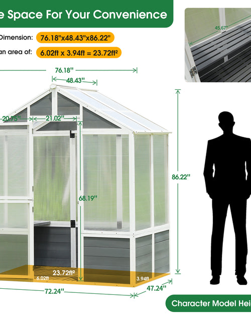 Load image into Gallery viewer, 76&#39;&#39;x48&#39;&#39;x86&#39;&#39; Polycarbonate Greenhouse, Walk-in Outdoor Plant Gardening Greenhouse for Patio Backyard Lawn
