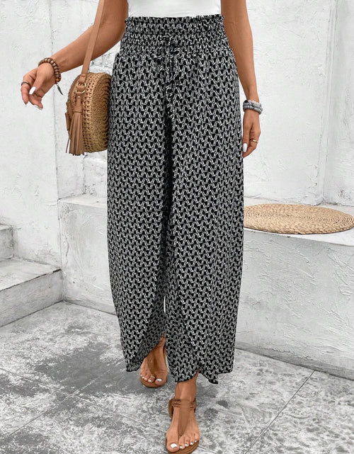 Load image into Gallery viewer, Pink Floral Shirred Side Slit Wide Leg Pants
