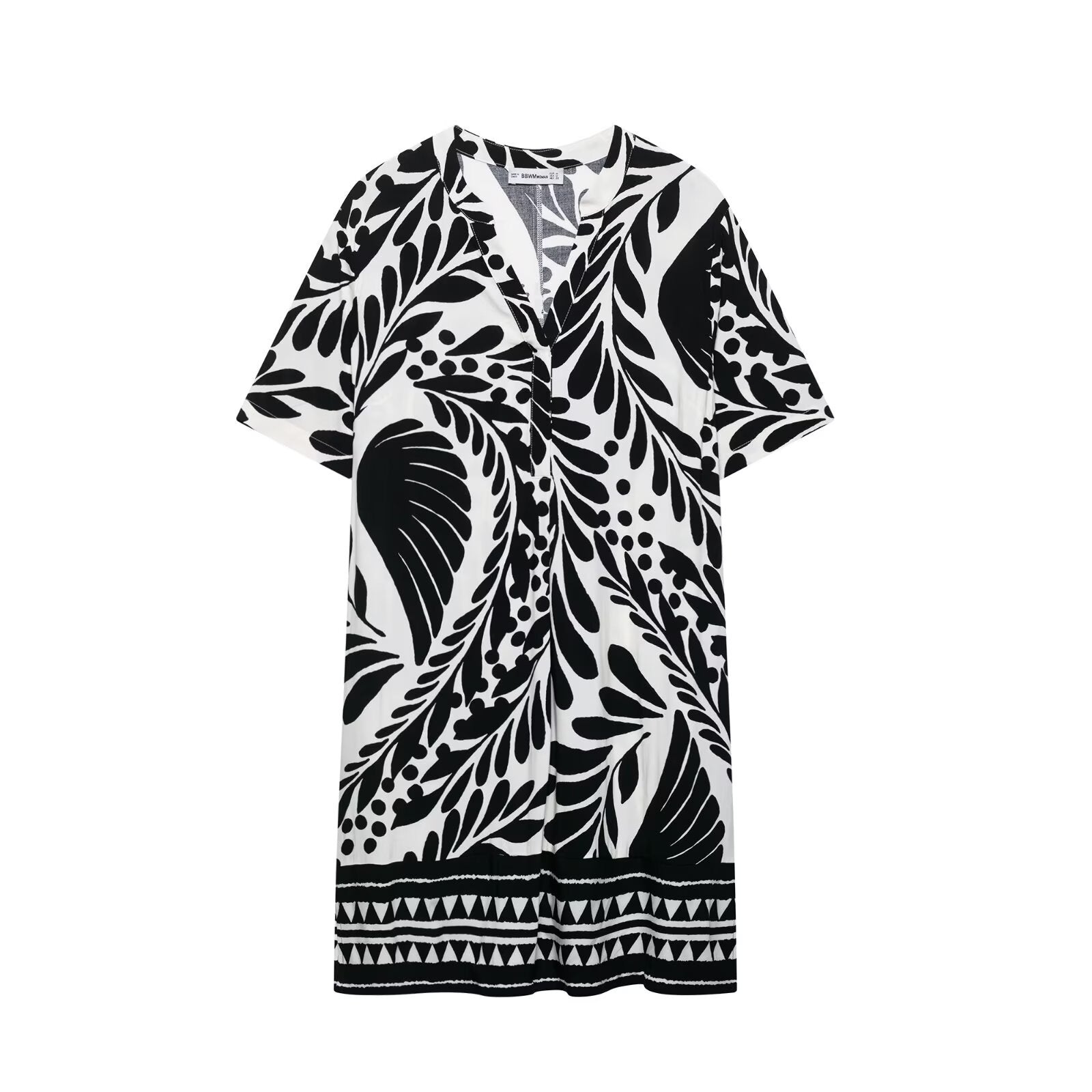 Color blocking printed shirt style short dress for women